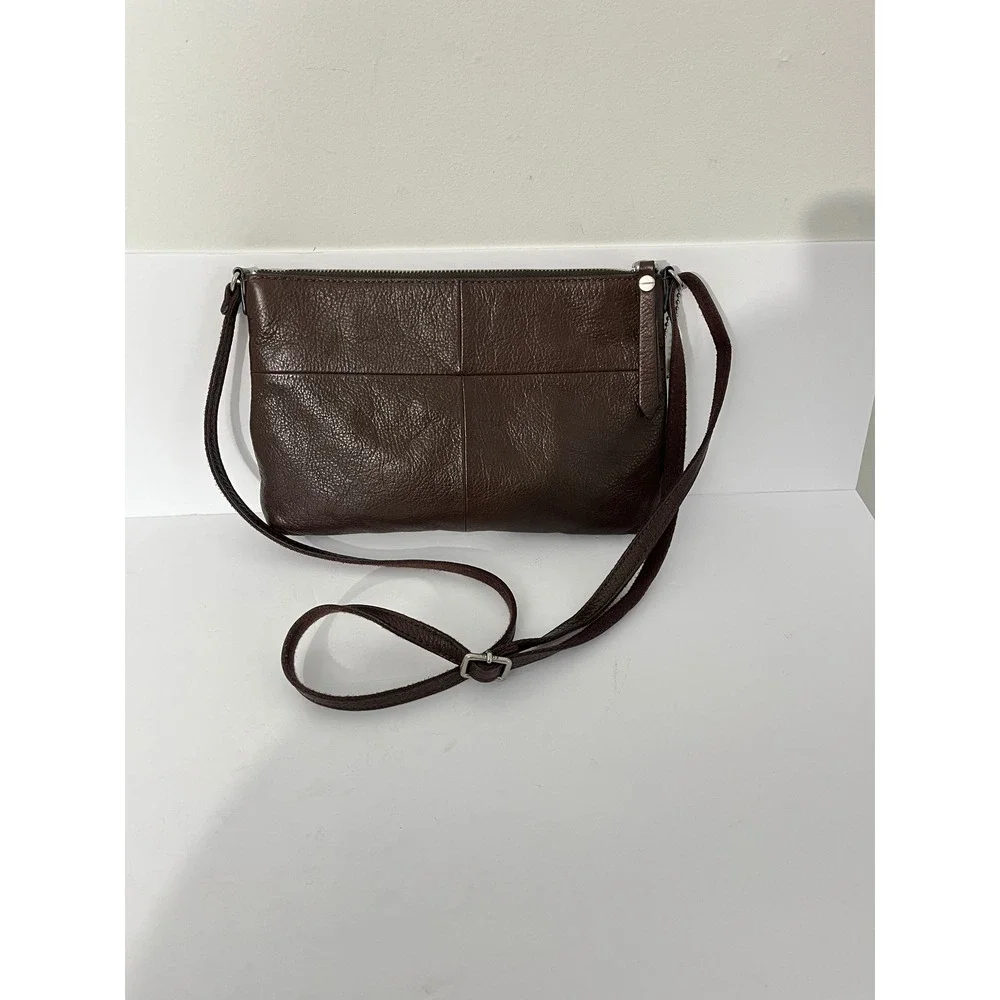 Fossil Crossbody Bag Women OS Dark Brown Pebbled Leather Issue No. 1954 Zip‎